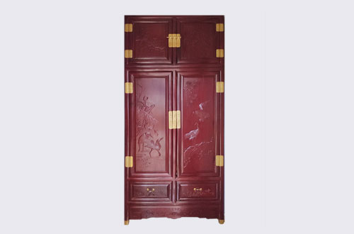 鸠江高端中式家居装修深红色纯实木衣柜